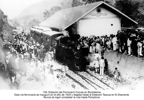 Estación del Ferrocarril Cúcuta en Bochalema. Esta vía ferroviaria se inauguró en el año de 1924 y llegaba hasta la Estación Tescua en El Diamante. Nunca se logró completar la ruta hasta Pamplona.