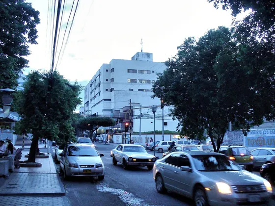 Avenida con tráfico y edificios al fondo