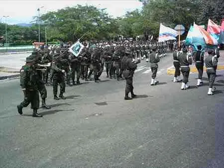 Soldados y abanderados en la avenida