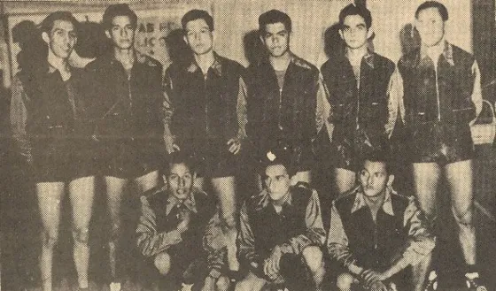 Campeonato Nacional 1950 Cali. Selección Norte clasificada en el 5º puesto. En primer plano agachados de izquierda a derecha: Samuel Castañeda, Helí Luna y Hugo Guerrero. De pié: Álvaro Silva, Antonio Soler, Alfredo Díaz, Carlos Díaz, Álvaro Ramírez y Enrique Olivares