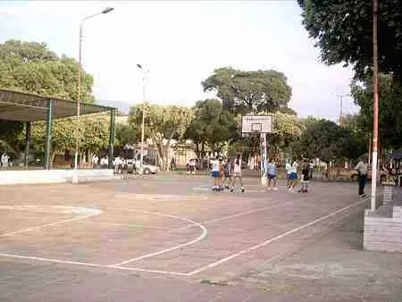 Jóvenes jugando baloncesto en un parque
