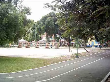 Ciclovía y juegos infantiles en un parque