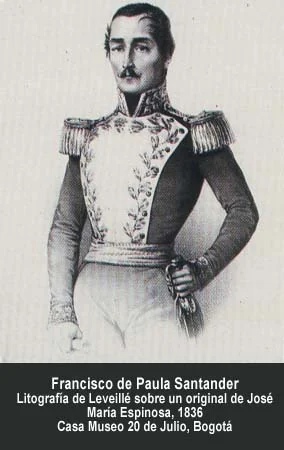 Francisco de Paula Santander. Litografía de Lavellé sobre un original de José María Espinosa, 1836.