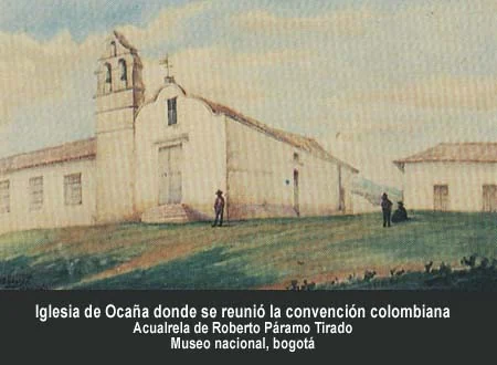Iglesia de Ocaña. Donde se reunió la Convención de Ocaña en 1828. Acuarela de Roberto Páramo Tirado. Museo Nacional, Bogotá.