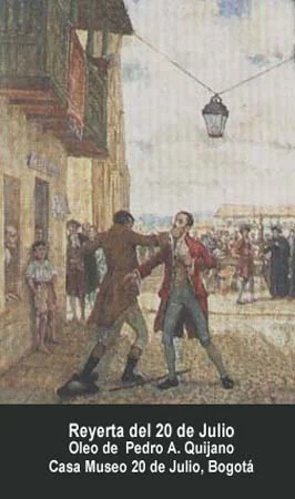 Reyerta del 20 de Julio. Óleo de Pedro A. Quijano. Casa Museo 20 de Julio, Bogotá.