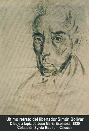 Último retrato del Libertador. Dibujo a lápiz de José María Espinosa, 1830. Colección Sylvia Boulton, Caracas.